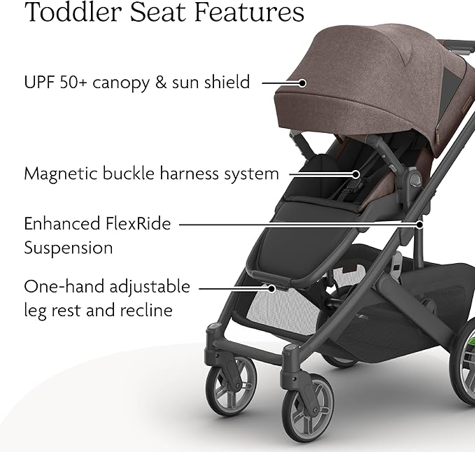 UPPAbaby CRUZ V3 Stroller Greyson Charcoal Mélange Carbon Saddle Leather Infant Insert Rain Bug Shield