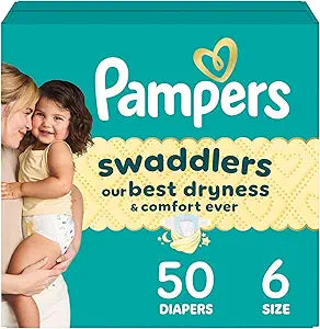Pampers Swaddlers Size 6 Diapers 50 Count Wetness Indicator Extra Absorb Channels Leakproof Overnight
