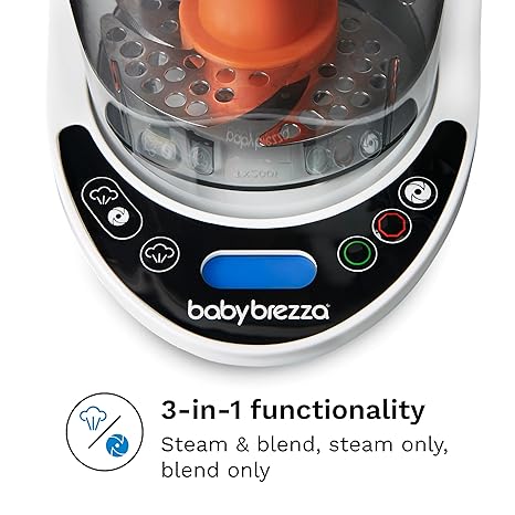 Baby Brezza One Step Food Maker Deluxe White + 3 Pouches & Funnels | Auto Steam Blend Dishwasher Safe - Pun & Naya