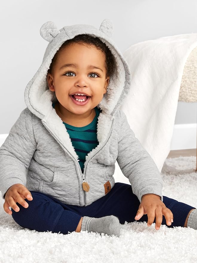 Simple Joys by Carter’s Baby Hooded Sweater Jacket with Sherpa Lining – Cozy, Soft & Warm Outerwear for Infants