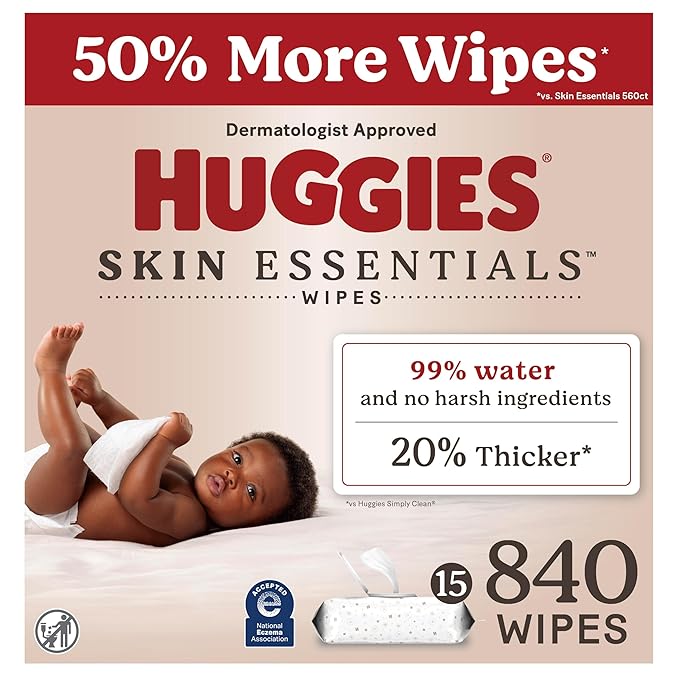 Huggies Skin Essentials Baby Wipes 99% Water Hypoallergenic 15 Flip-Top Packs 840 Count
