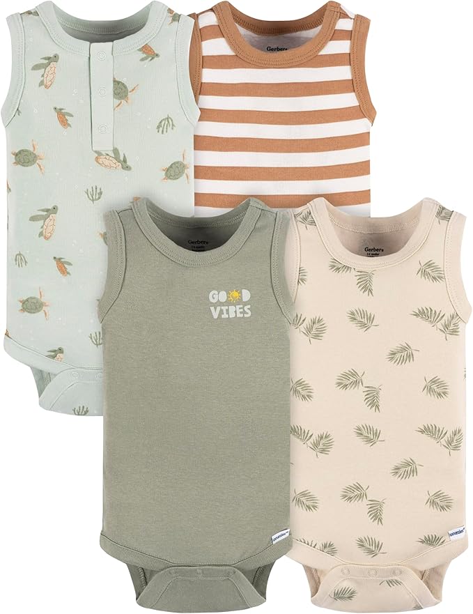Gerber Baby Boys Sleeveless Onesies – Soft Cotton Multi-Pack for Warm Weather Comfort