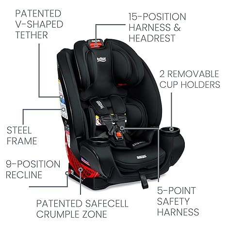 Britax One4Life ClickTight All-in-One Car Seat Eclipse Black | Birth to Booster 5-120 lbs 10-Year Seat - Pun & Naya