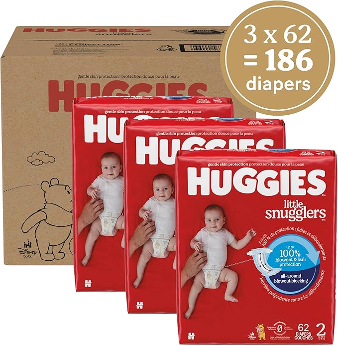 Huggies Little Snugglers Size 2 Diapers 12-18 lbs 186 Count 3 Packs of 62 Wetness Indicator Leakproof