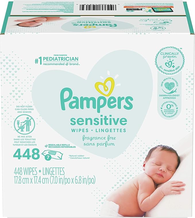 Pampers Sensitive Baby Wipes Perfume Free 7x Refill Packs 448 Count