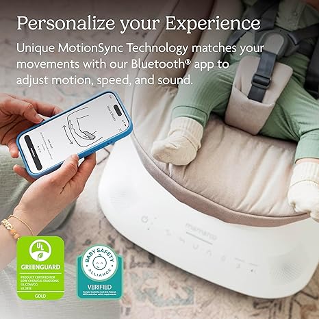 UPPAbaby MamaRoo Smart Swing Charlie Sand Mélange 2025 | MotionSync Auto-Soothe Bluetooth App - Pun & Naya