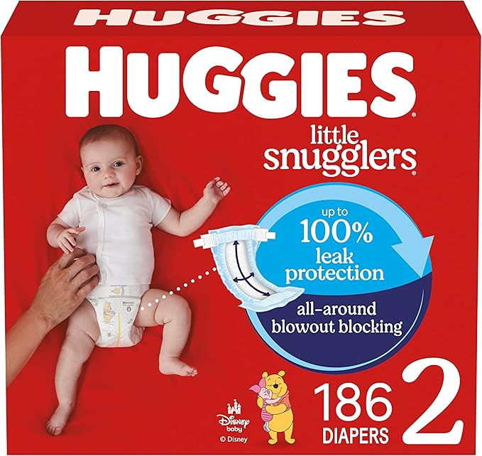 Huggies Little Snugglers Size 2 Diapers 12-18 lbs 186 Count 3 Packs of 62 Wetness Indicator Leakproof