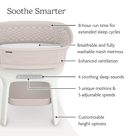 UPPAbaby Soma Smart Bassinet Charlie Sand Mélange 2025 | MotionSync 5 Motions 5 Speeds Height Adjustable - Pun & Naya