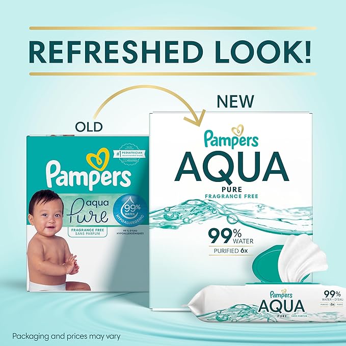 Pampers Aqua Pure Baby Wipes 99% Water Fragrance Free 16 Flip-Top Packs 896 Count