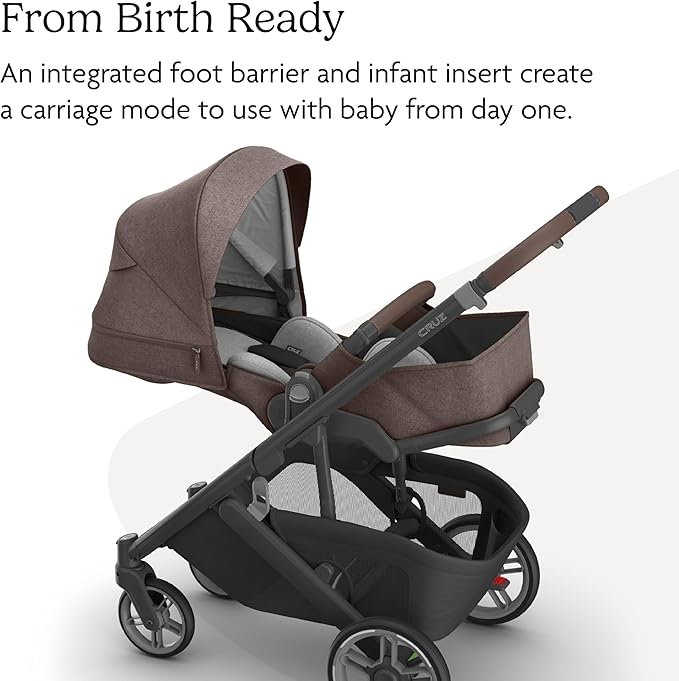UPPAbaby CRUZ V3 Stroller Greyson Charcoal Mélange Carbon Saddle Leather Infant Insert Rain Bug Shield