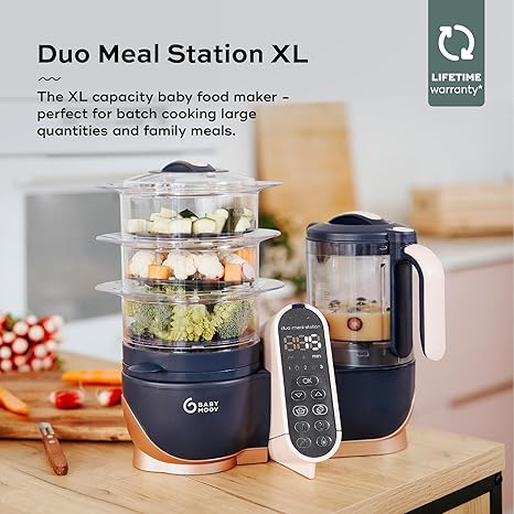 Babymoov Duo Meal Station XL Pink | 6-in-1 Baby Food Maker 3 Jars Sterilizer Large Capacity - Pun & Naya