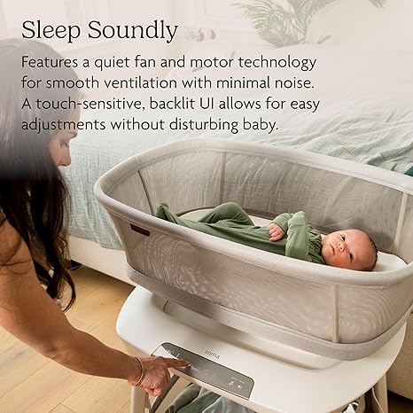 UPPAbaby Soma Smart Bassinet Charlie Sand Mélange 2025 | MotionSync 5 Motions 5 Speeds Height Adjustable - Pun & Naya