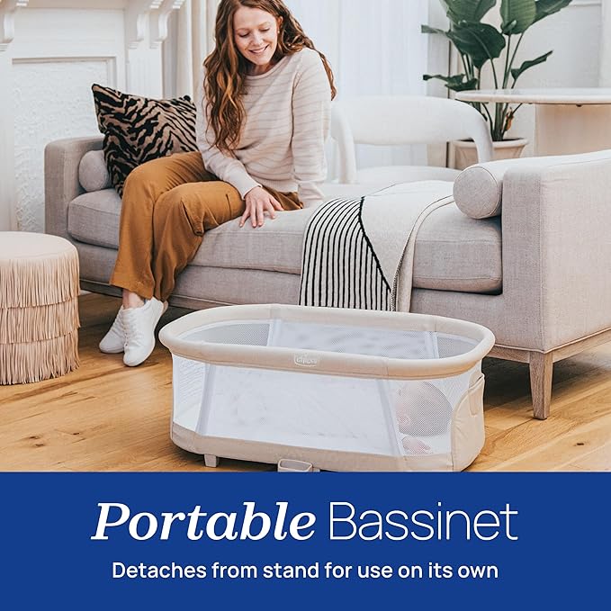 Chicco LullaGlide Plus Electronic Gliding Bassinet Serene Beige | Portable 3-in-1 with Vibration & Sounds - Pun & Naya