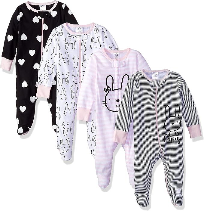 Gerber Baby Girls' 4 Pack Sleep 'N Play Footie – Soft Cotton, Easy-Change, Cozy for Day & Night