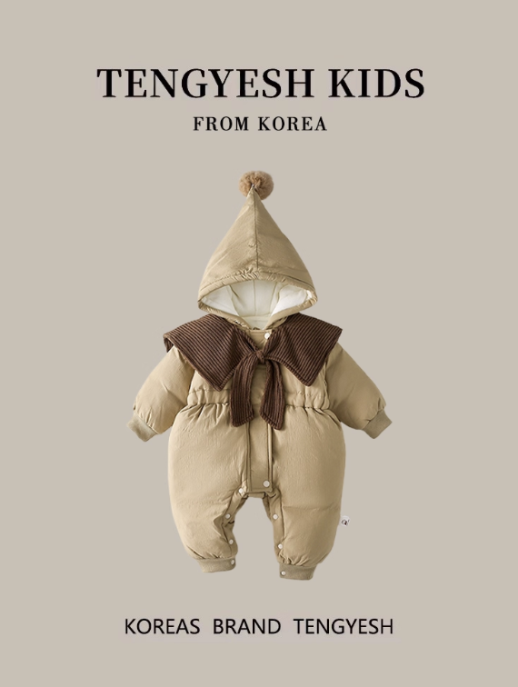 TENGYESH Christmas Brown Baby Girls' Fleece-Lined Romper | Adorable Holiday Outfit with Hood