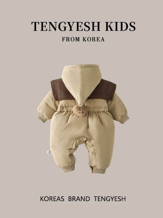 TENGYESH Christmas Brown Baby Girls' Fleece-Lined Romper | Adorable Holiday Outfit with Hood