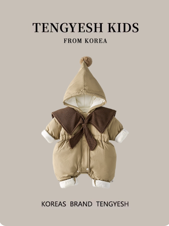 TENGYESH Christmas Brown Baby Girls' Fleece-Lined Romper | Adorable Holiday Outfit with Hood