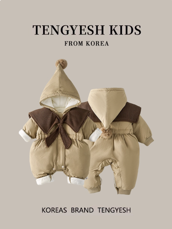 TENGYESH Christmas Brown Baby Girls' Fleece-Lined Romper | Adorable Holiday Outfit with Hood
