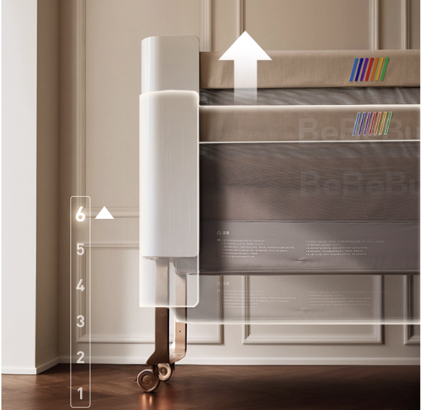 BeBeBus Big White Bed | Multi-functional Baby Bed with Bedside Extension, Height Adjustment & Smart Fold